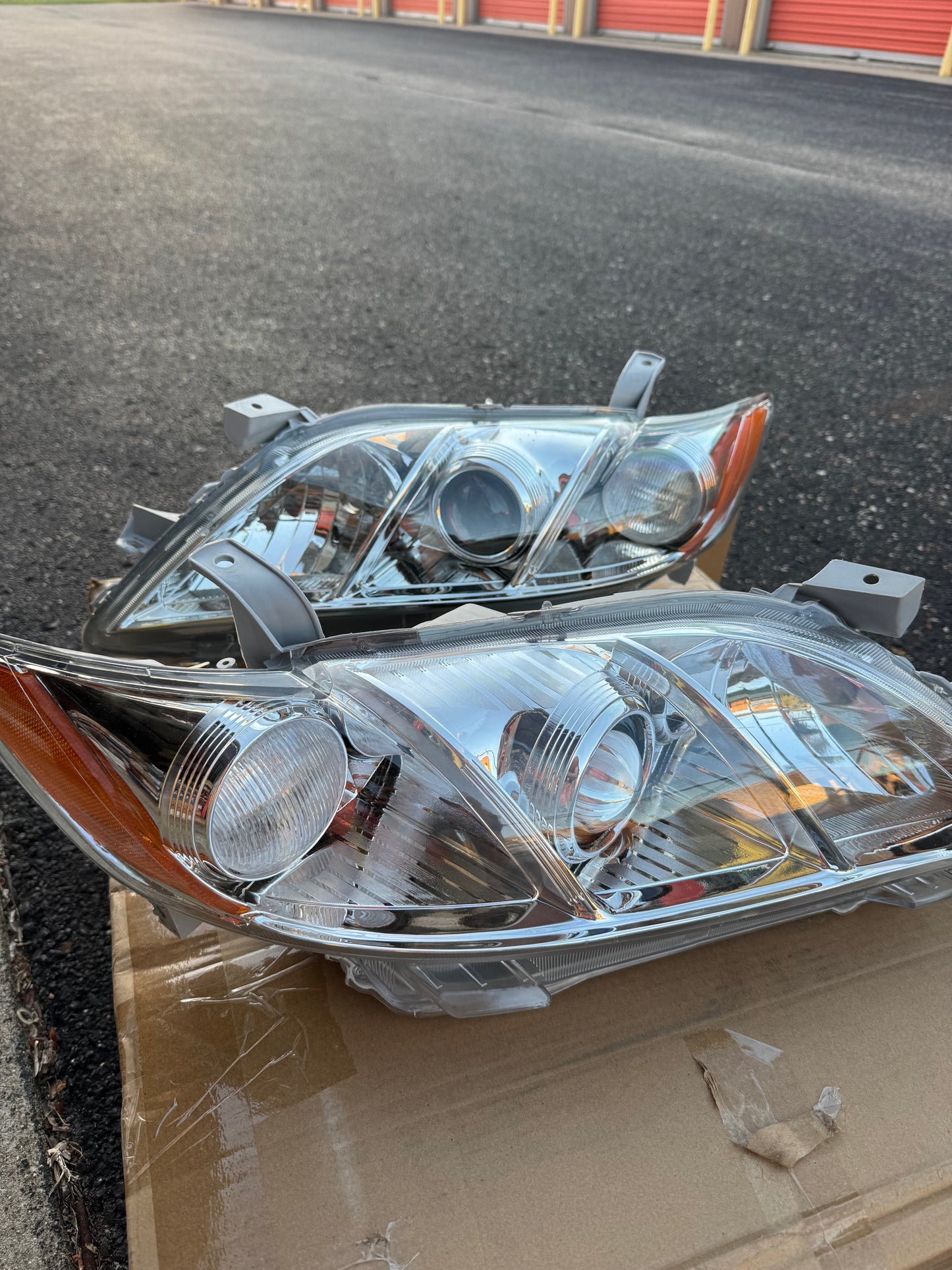 Headlights Assembly Compatible with 2007-2009 Toyota Camry Headlamp Chrome Housing with Amber Reflector Driver and Passenger Side ABS Plastic