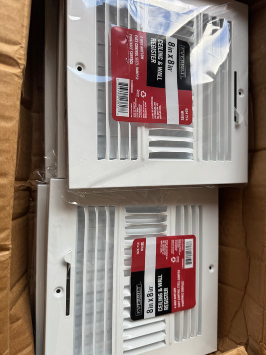 5 x Everbilt 8 in. x 8 in. 4-Way Steel Wall/Ceiling Register in White E104M08X08