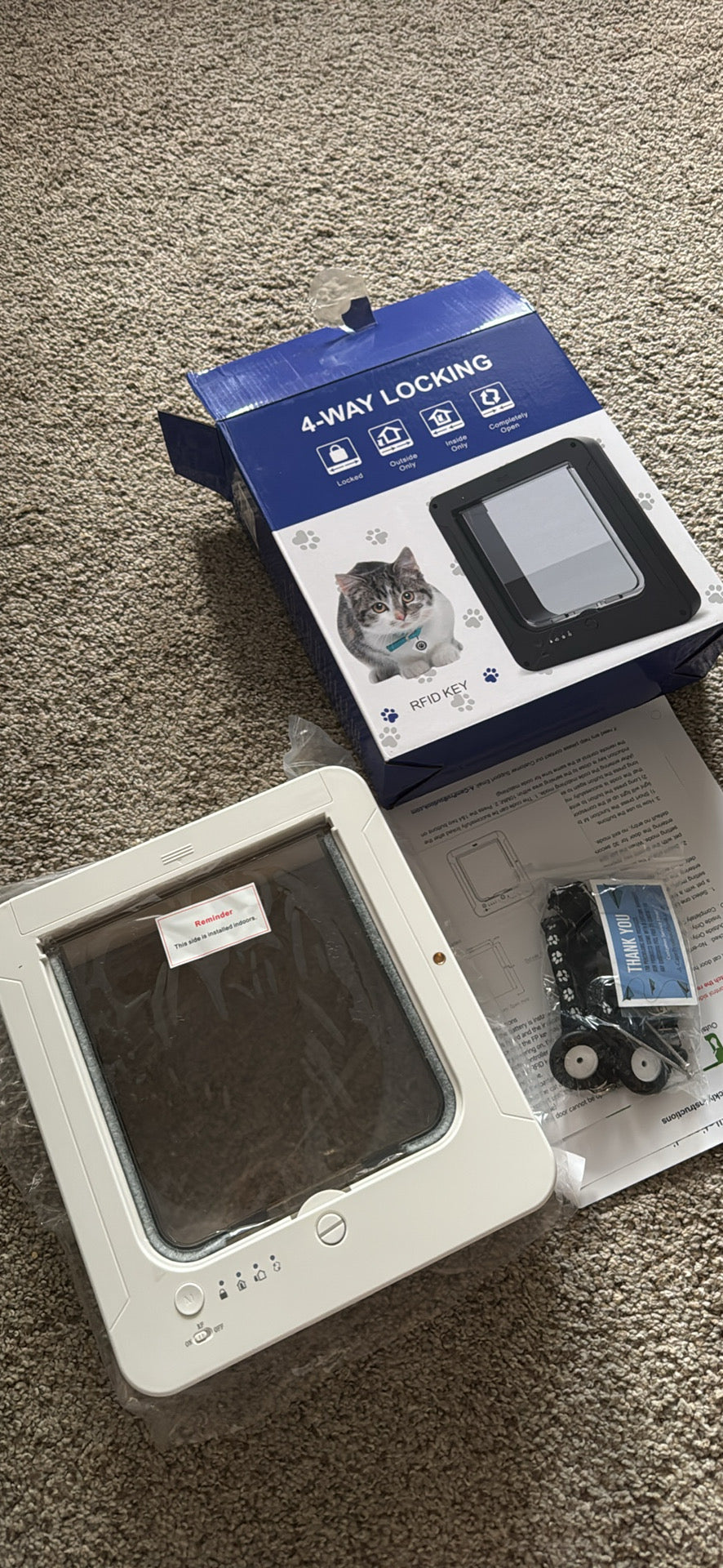 Smart Cat Door with 3 Collar Sensor, RFID Cat Door Collar Activated with Remote Control, 4 Way Locking Cat Flap Automatic Pet Door
