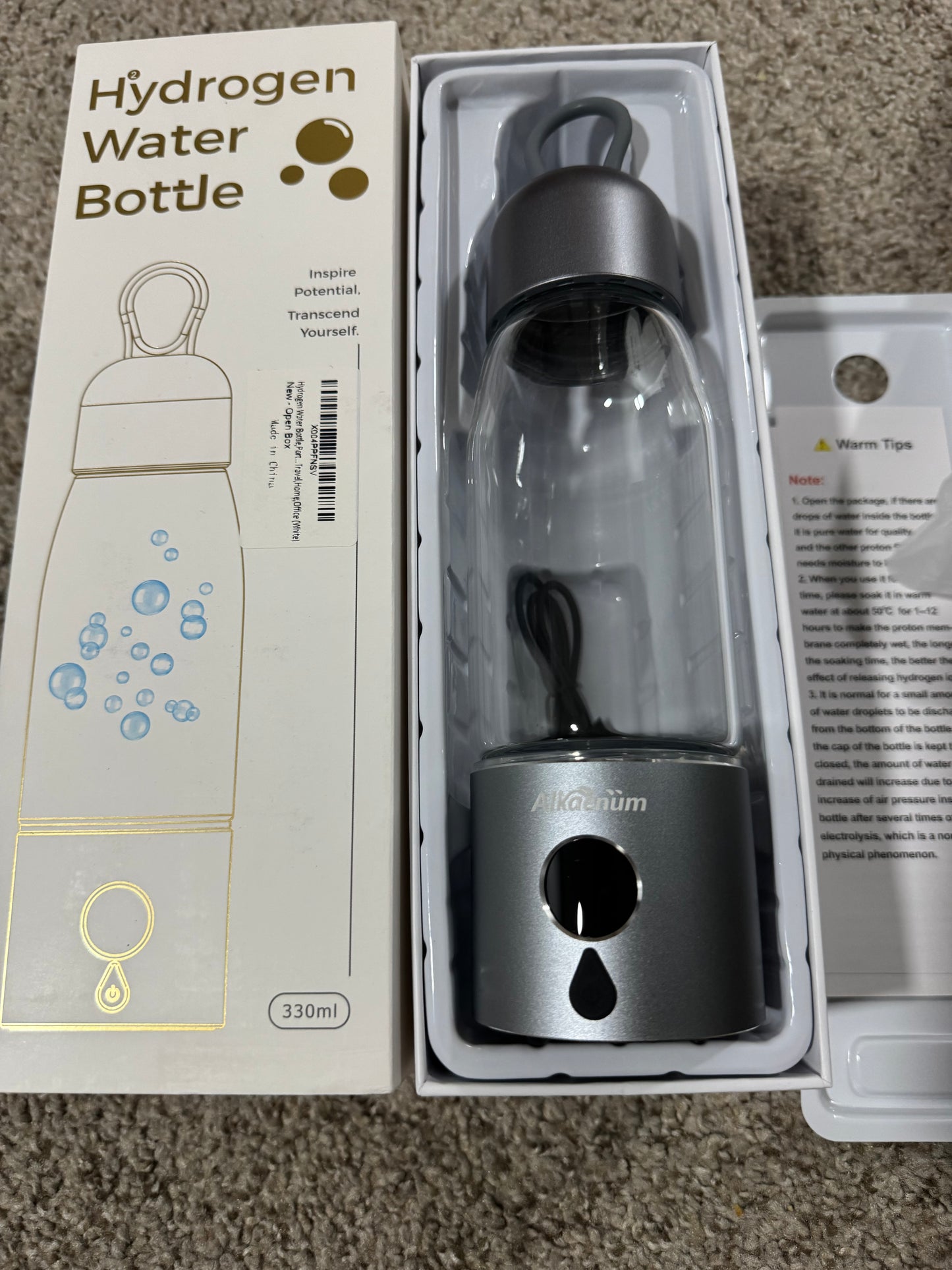 Hydrogen Water Bottle,Portable Hydrogen Water Bottle Generator with Three Modes Produces 5000 PPB of Hydrogen Water in 8 Minutes,Aluminium and Glass,with Light,Rechargeable for Travelling,Office