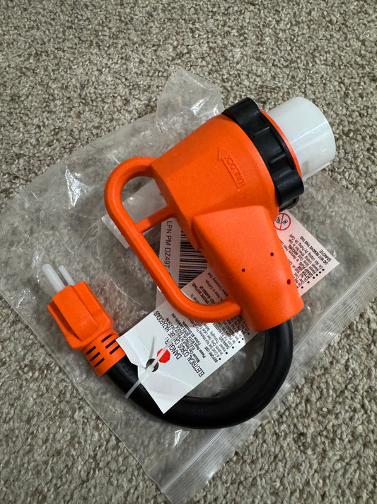 50 Amp to 110 Volt RV Adapter Plug with Locking Connector, NEMA 5-15P to NEMA SS2-50R Electrical Power Adapter with Upgraded Grip Handle, ETL Listed
