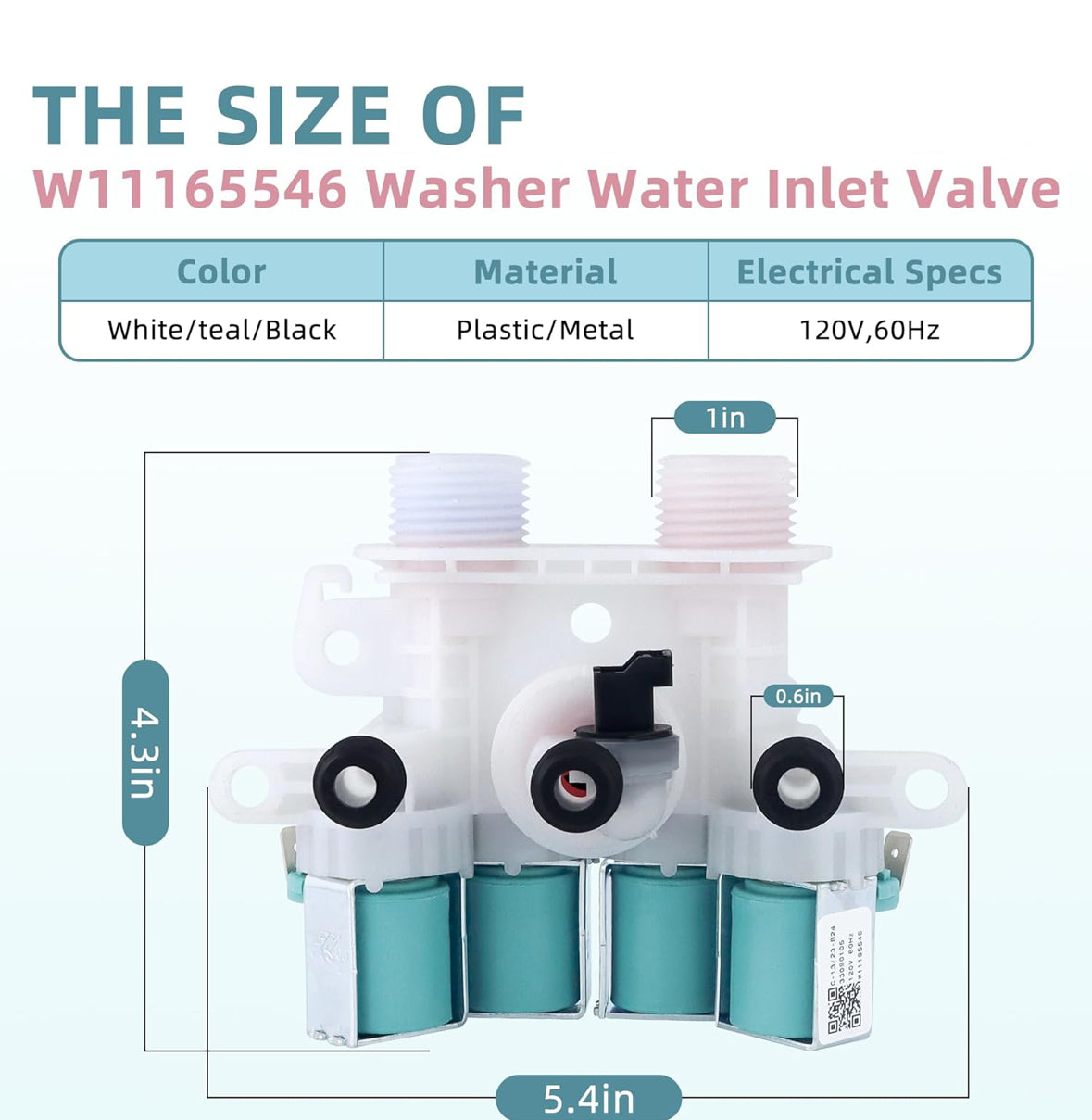 W11165546 Washer Water Inlet Valve W11096267 Water Inlet Valve Fit for May-tag whirl-pool ken-more Washing Machine mvwb765fw0 wtw8040dw4 - Replaces 33090105,W10758828, W11165546VP by AMI PARTS