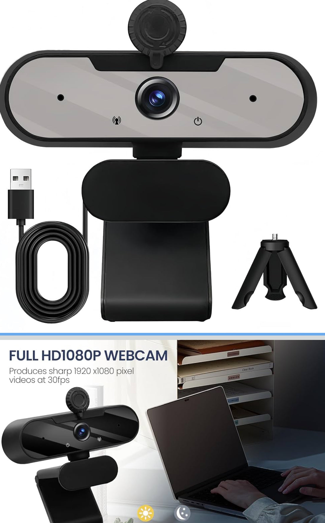 USB HD 1080P Video Webcam and Wide Angle Camera with Built-in Microphone and Rotatable Tripod,for Laptop Computer or Desktop PC,Great for Live Streaming.Calls.Video Conferencing
