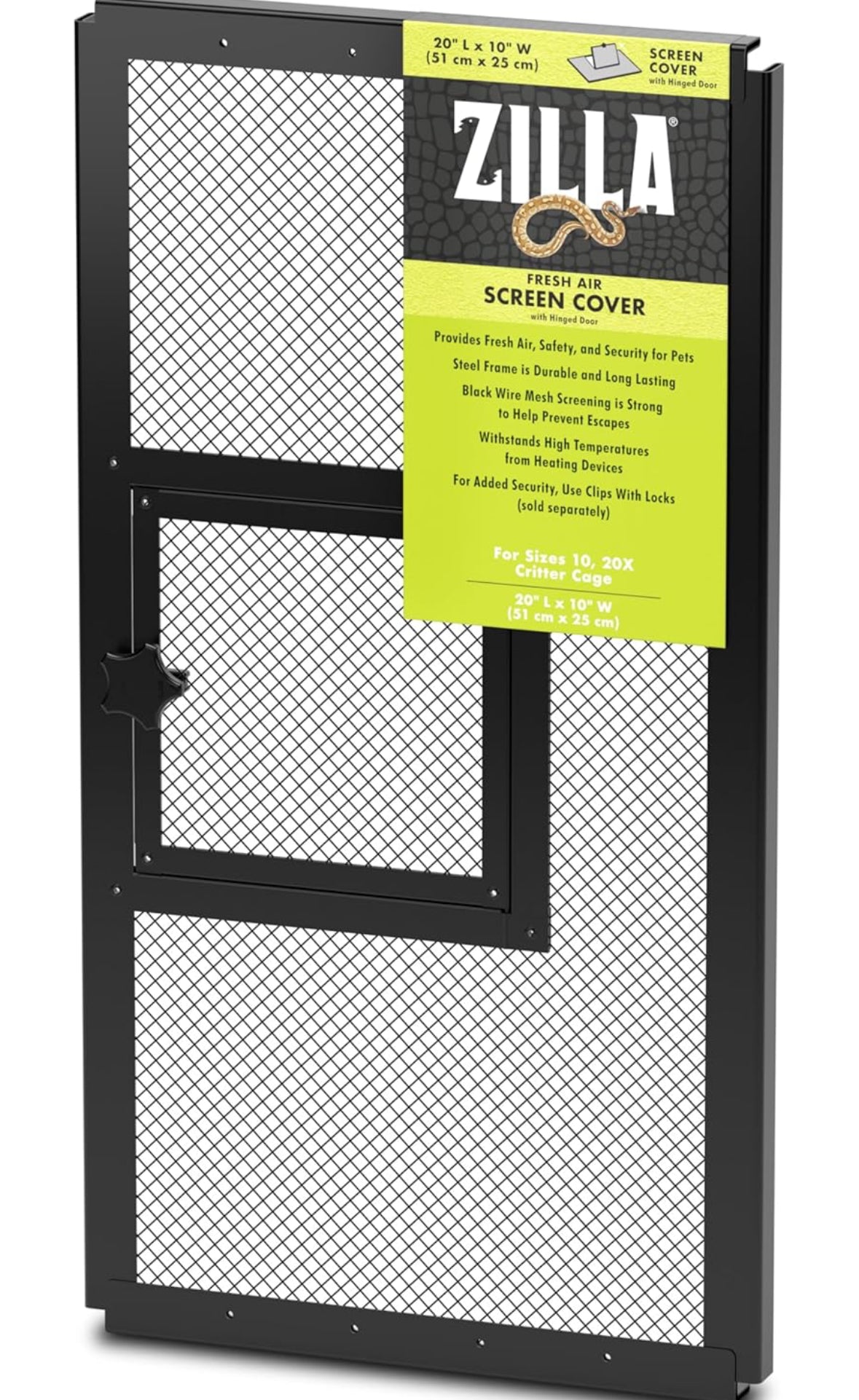 Zilla Pet Reptile Terrarium Fresh Air Screen Cover with Hinged Door 20" x 10"