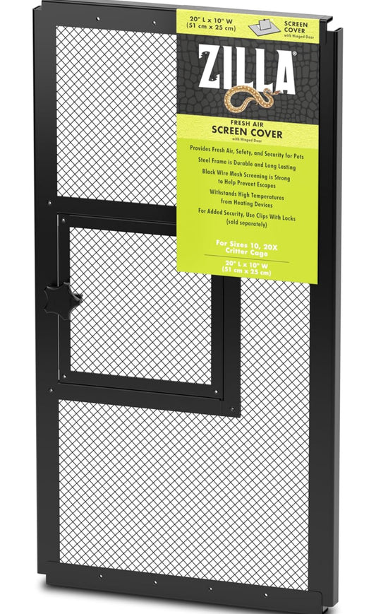 Zilla Pet Reptile Terrarium Fresh Air Screen Cover with Hinged Door 20" x 10"