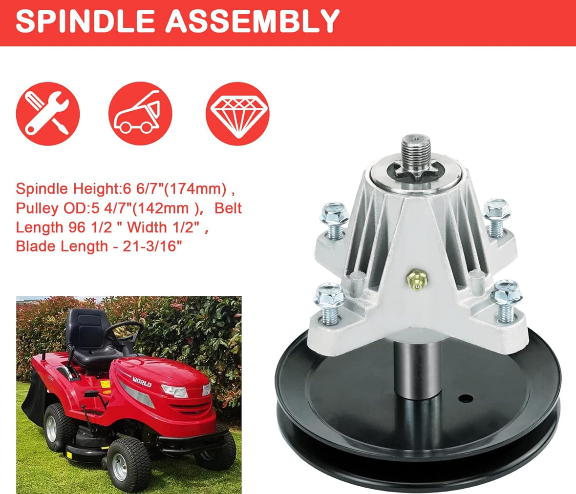 T1200 Lawn Mower Deck Rebuild Kit Fits for 42" Cub Cadet MTD LT4200 T1000 T1400 T1800, Includes 2 Spindle 618-06991 918-06991, 1 96 1/2" Belt 754-04060
