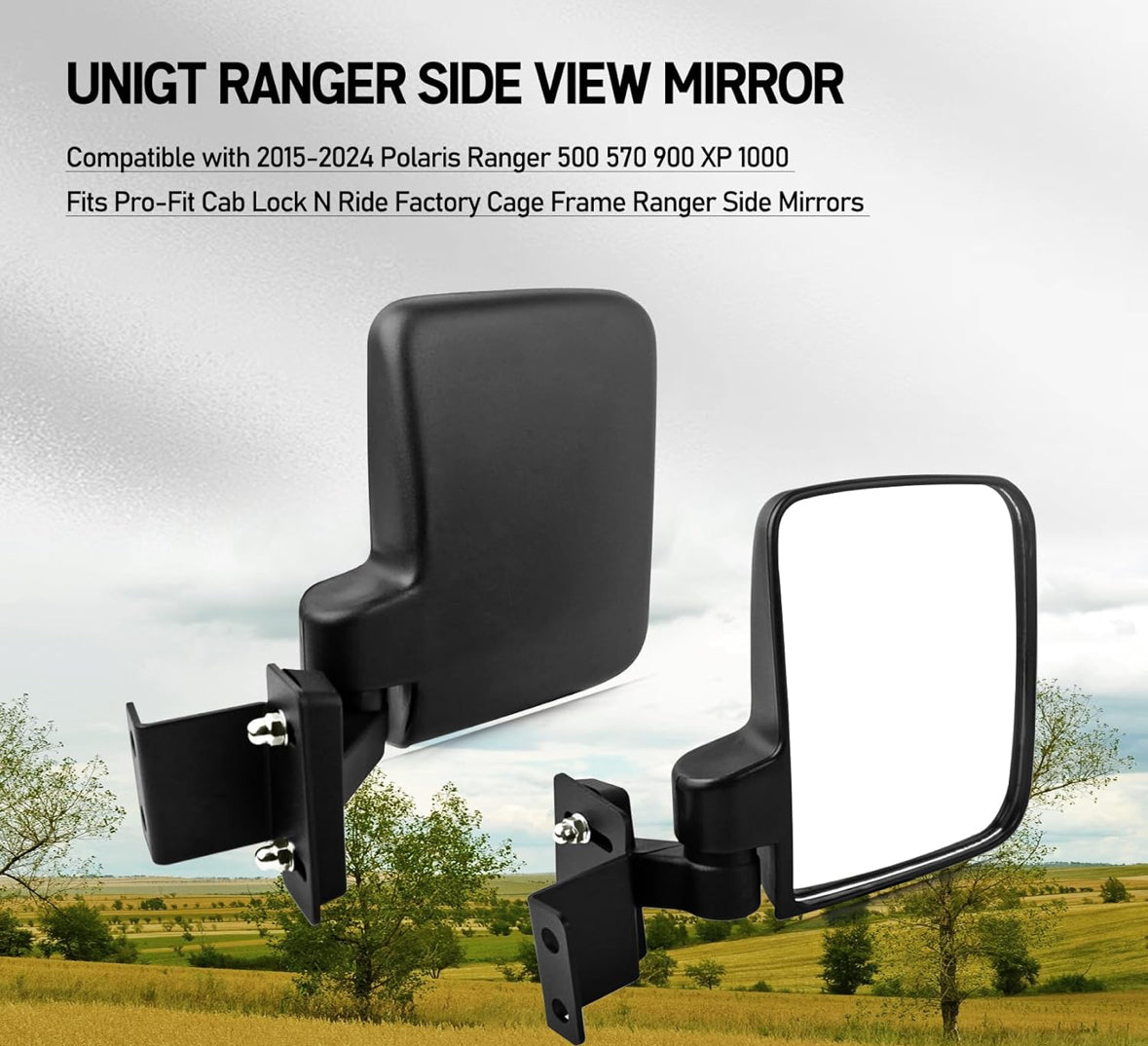 Side View Mirrors Compatible with 2013-2023 Polaris Ranger 500 570 900 - Fits Pro-Fit Cab, Lock N Ride, Factory Cage Frame - NOT FOR ROUND ROLL BARS