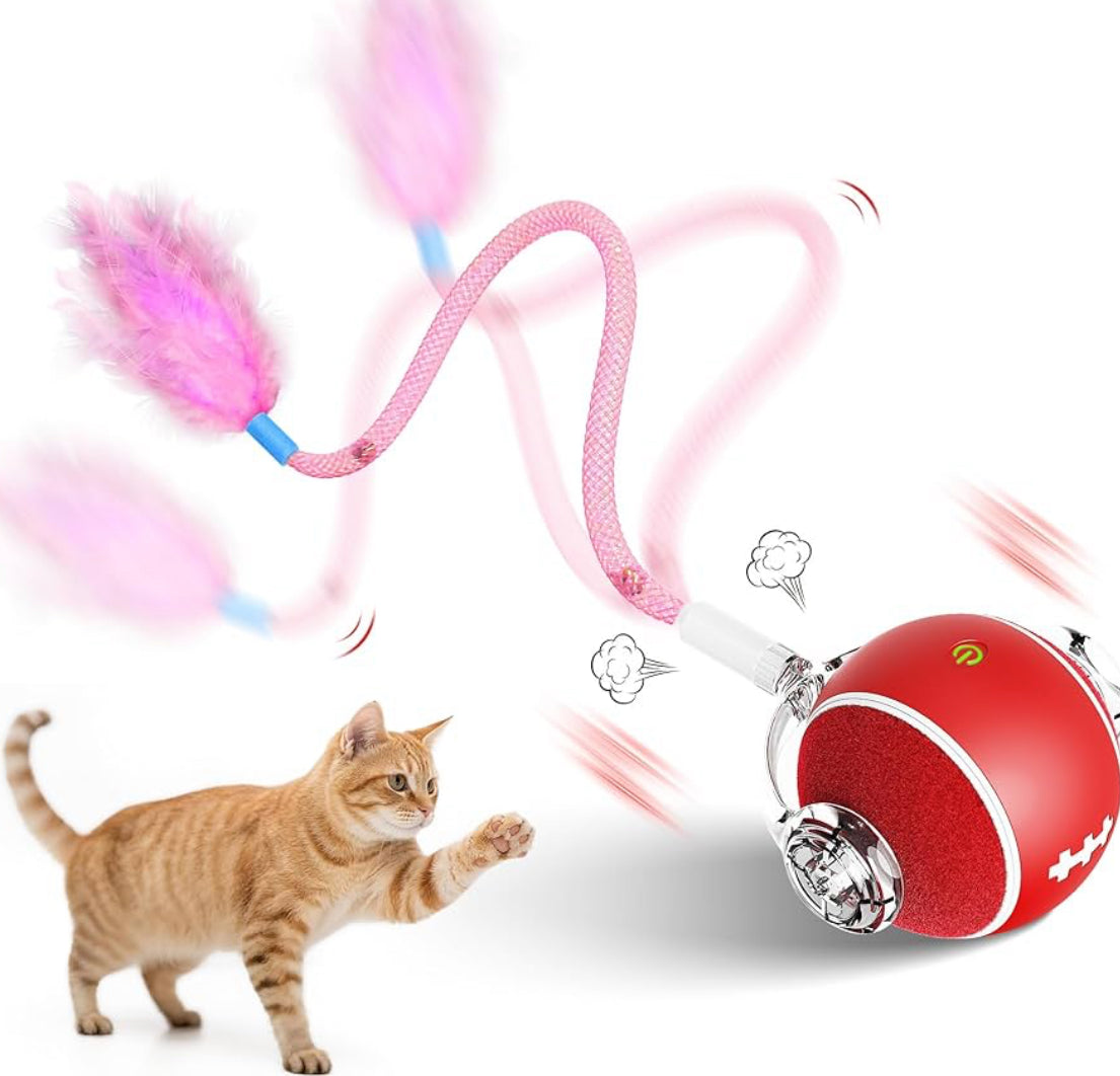 Interactive Cat Toys for Indoor Cats,3 Modes Electric Moving Cat Ball with Feather Tail,800MAH Large Capacity & Low Noise,Automatic Kitten Toys for Bored Indoor Adult Cats