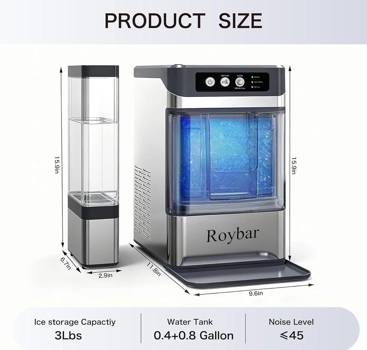 Large Capacity Ice Makers Countertop One-Click Operation Self-Cleaning Portable Ice Maker 41lbs/24H with There is A Detachable 3L Water Tank Ice Machine for Home,Bar,Office