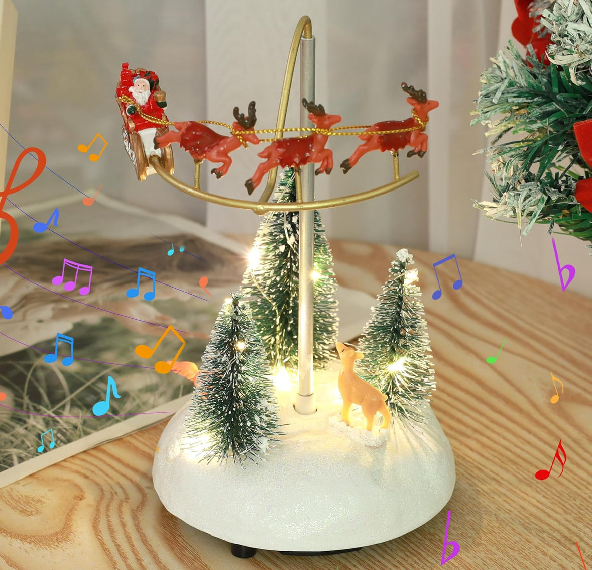 Artificial Christmas Tree Decor with Musical, Rotating Train and LED Lights for Home Tabletop Indoor Decor, Xmas Thanksgiving Holiday Decor Gift for Friend and Family