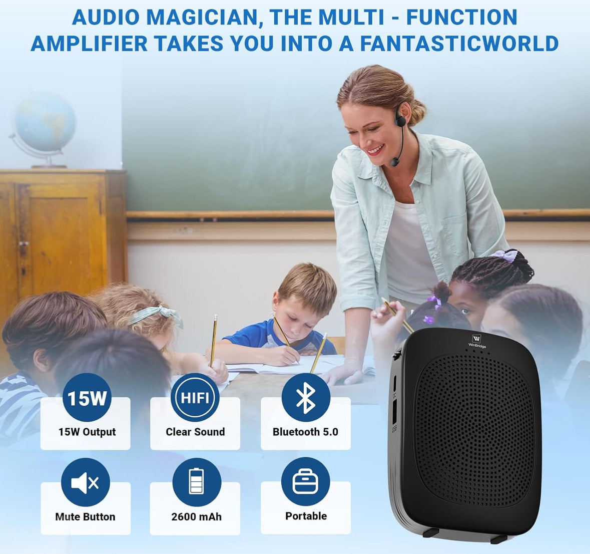 Bluetooth Voice Amplifier with Wireless Earhook Microphone,Wireless Microphone with Speaker Combo,Mini Megaphone with Wireless Amplifier Headset