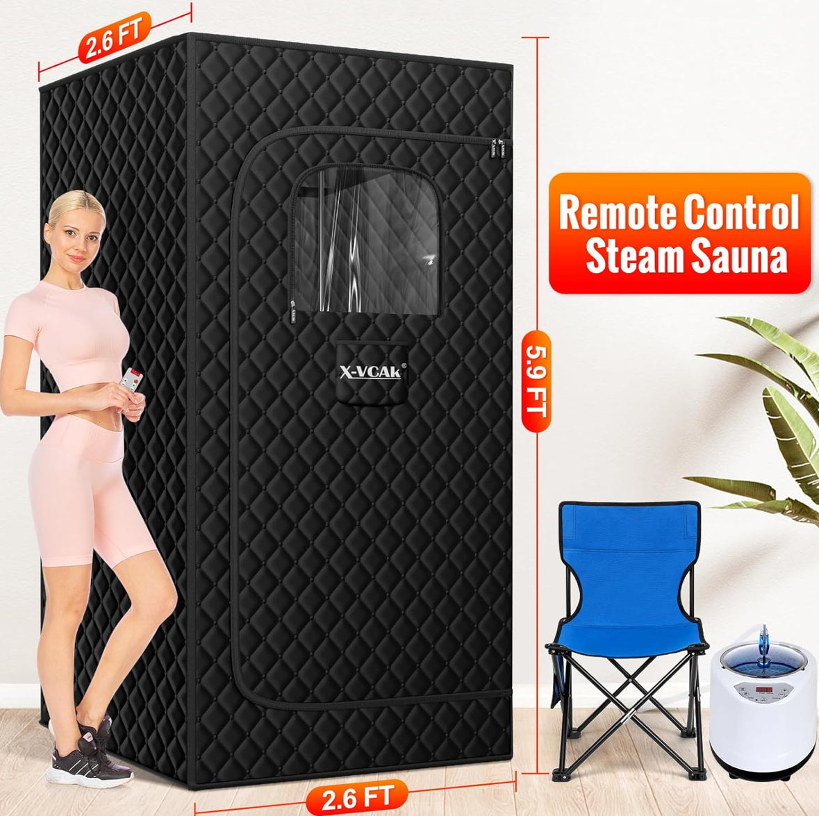 Upgraded Sauna Box for Relaxation, Detoxification, Portable Steam Sauna for Home with Steamer, 9 Levels, 2.6’ x 2.6’ x 5.9’