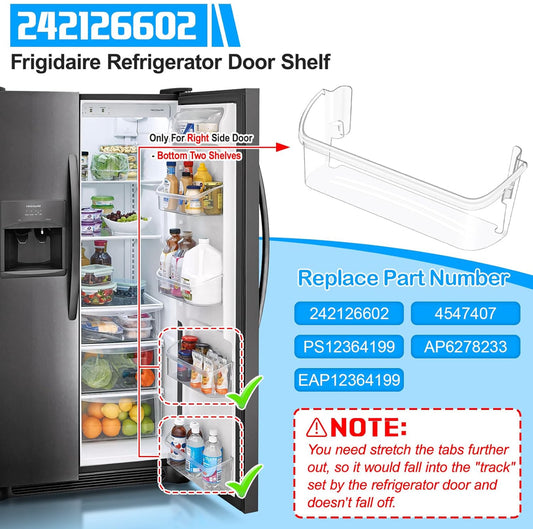 2 PACK] UPGRADED 242126602 Refrigerator Door Bin Shelf Replacement For Frigidaire Door Shelf Replacement -LFSS2612TF0 LFSS2612TF4 Frigidaire Door Bin Bottom Shelf Parts 2421266 PS12364199 Shelves