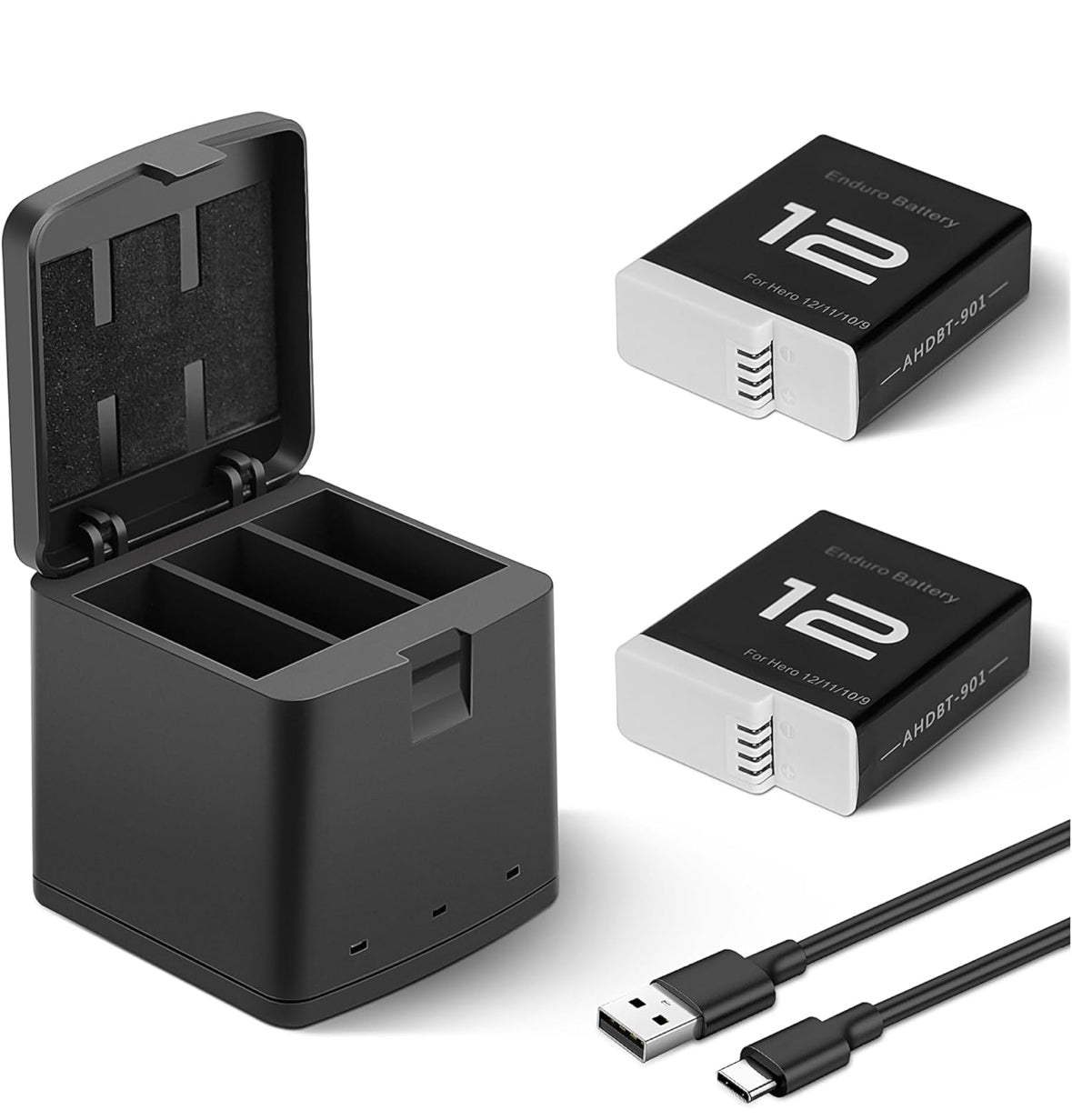 2 Packs 1800mAh Batteries for GoPro Hero 12 with 3 Channel Battery Charging Station Compatible with GoPro Hero 12, 11, 10, 9 Black Camera