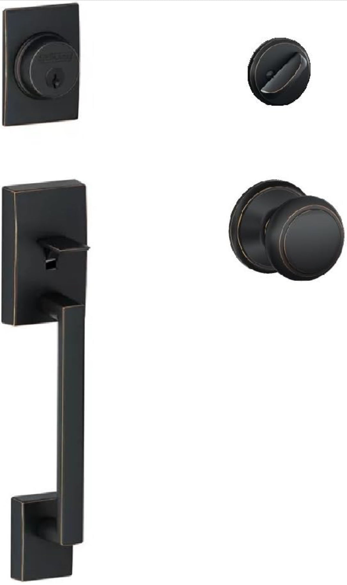 Schlage F60CEN716AND F60 Century Active Door Handleset with Andover Interior, Aged Bronze
