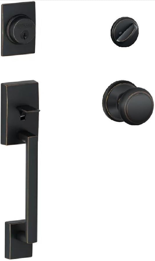 Schlage F60CEN716AND F60 Century Active Door Handleset with Andover Interior, Aged Bronze