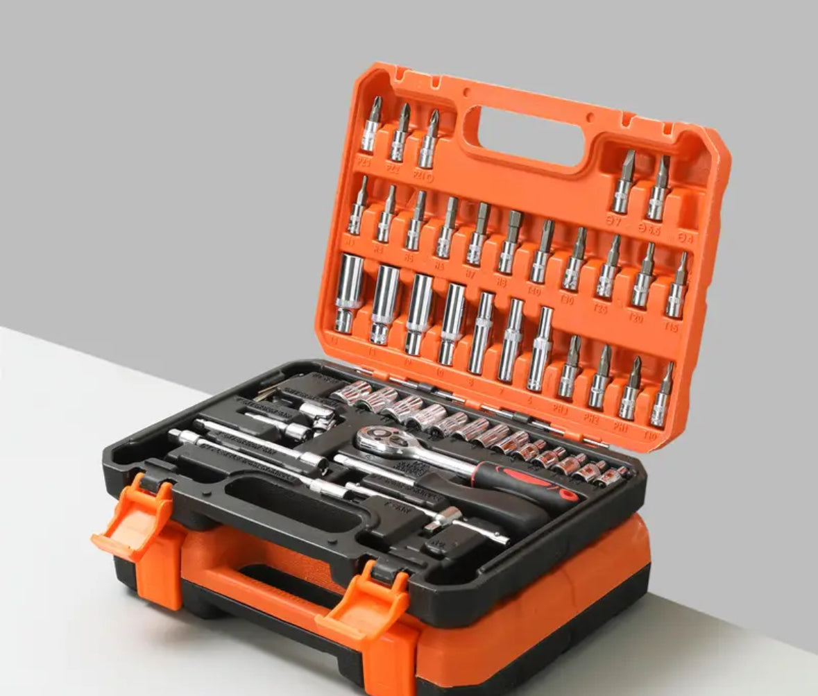 53 Sleeve Tool Set, Metric (8 To 22 Mm) Car/bike Repair Machinery Tool Set, 1/2*1/4 Size, With Ratchet Handle, Extension Rod, Joint And Storage Box