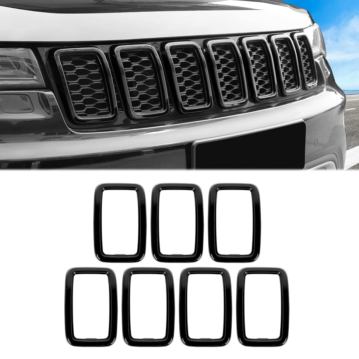 JeCar Grille Inserts ABS Grill Cover Trim Kit for 2017-2021Jeep Grand Cherokee WK2, Black