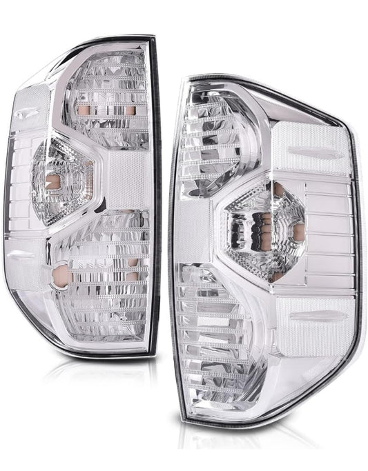 PIT66 Tail Lights Assembly, Compatible with Toyota Tundra Pickup 2014-2021, Rear Tail Lamp, Left Driver & Right Passenger, Clear Lens Chrome Housing