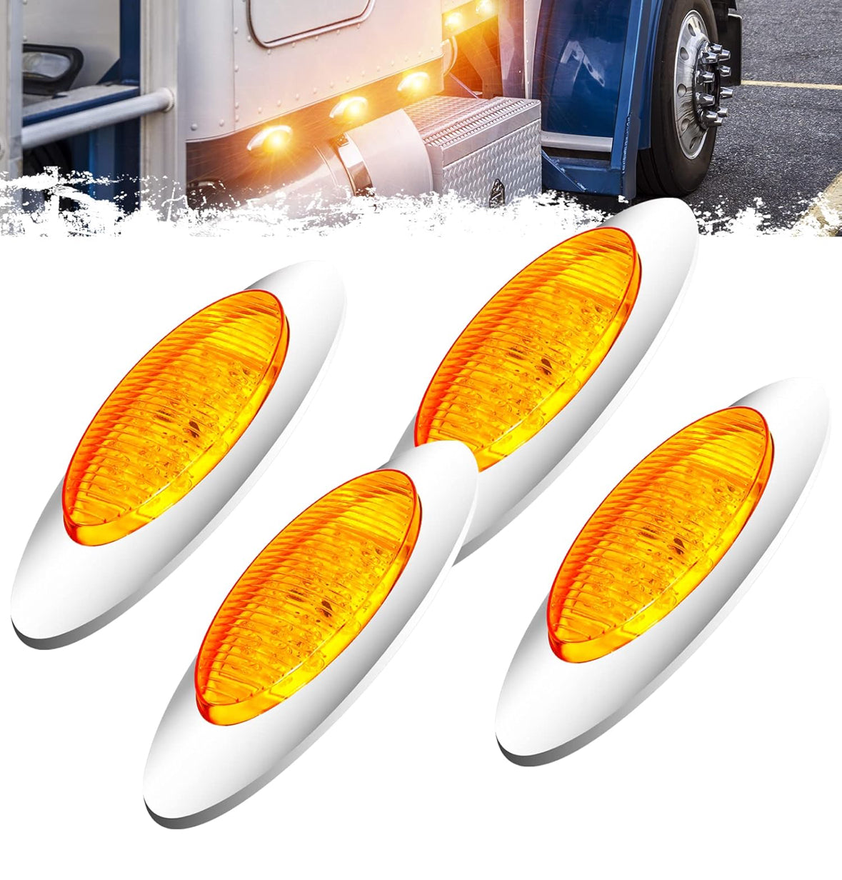 PSEQT 6.5'' Oval LED Side Marker Lights Trailer Clearance Stop Turn Signal Lights w/Red Lens Surface Mount 16LED Fender Front Rear Running Light Waterproof for Truck Pickup Caravan RV Bus (Amber)