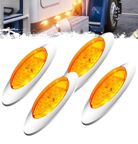 PSEQT 6.5'' Oval LED Side Marker Lights Trailer Clearance Stop Turn Signal Lights w/Red Lens Surface Mount 16LED Fender Front Rear Running Light Waterproof for Truck Pickup Caravan RV Bus (Amber)