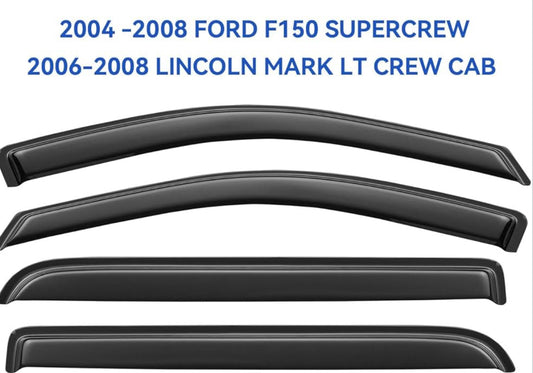 Window Visors Rain Guards for 2004 2005 2006 2007 2008 Ford F150 SuperCrew, Out-Channel Window Vent Wind Deflectors Visors Shades for 06 07 08 Lincoln Mark LT