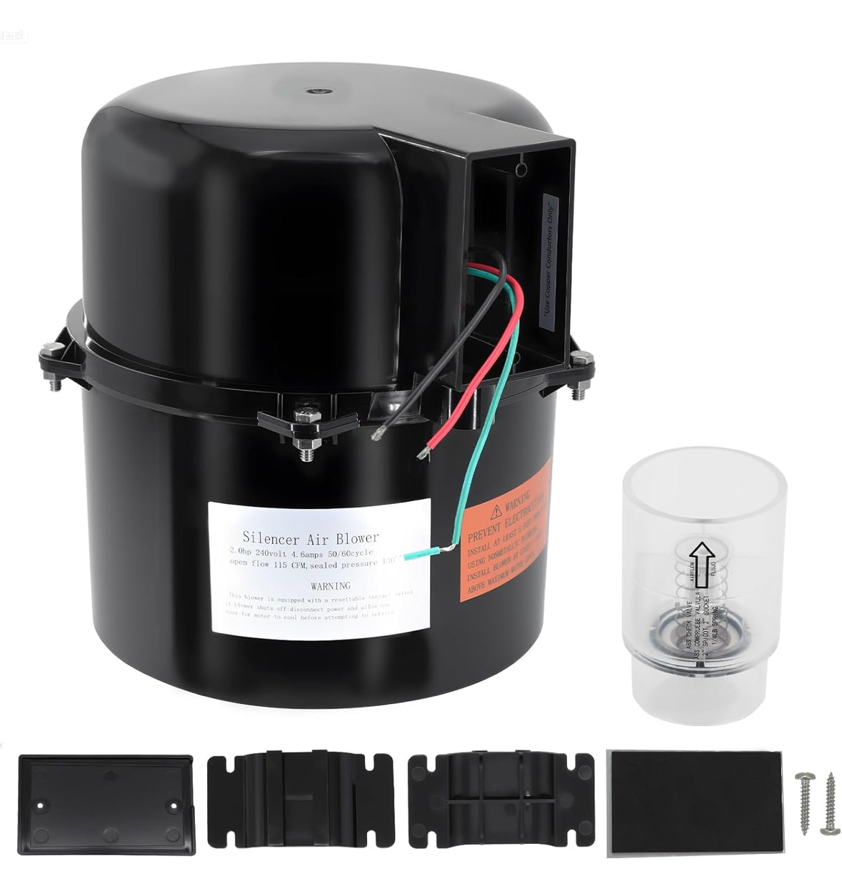 6320241 Silencer Spa Blower 2 HP 240 Volt Replacement for Air Supply, for use with 2 inch Plumbing, Silent and Shock-Absorbing, Easy Installation