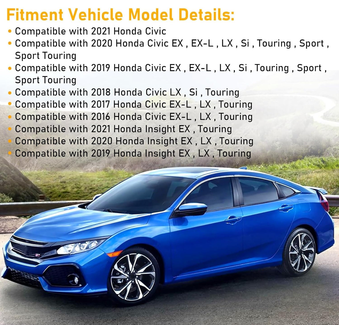 Moonlinks Compatible with 2016-2021 Honda Civic Side Mirror Cover Replacement,Aegean Blue Metallic LH & RH Side Door Rearview Mirror Cap Trim for 10th Gen Civic,2019-2022 Insight (1 Pair