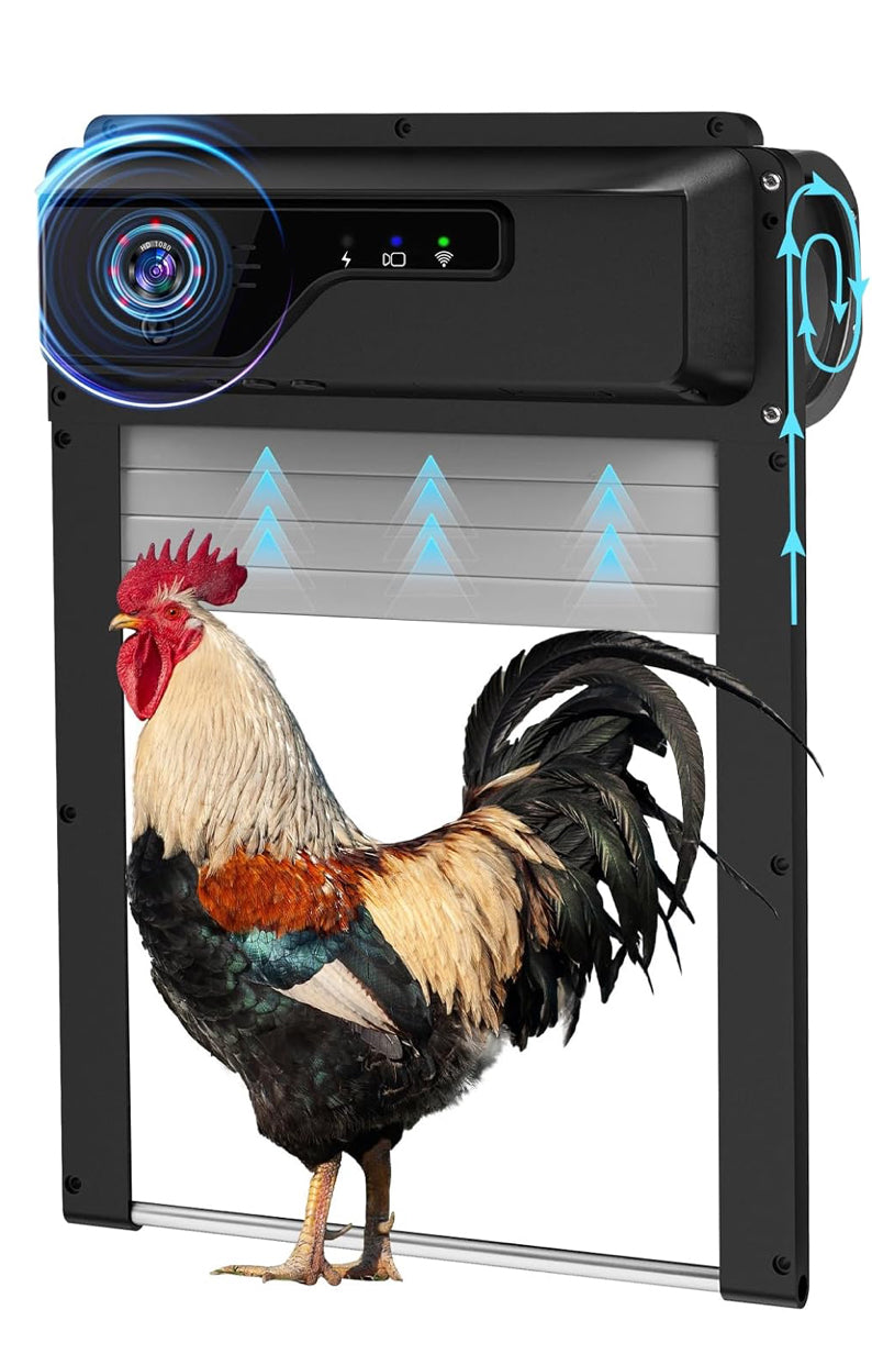 1080P HD Camera Solar Automatic Chicken Coop Door, 5000 mAh Battery, Support WiFi, APP Remote Control, Timer, Anti-Trap Infrared Sensor and Alarm Driver Function, Easy to Install and Use.