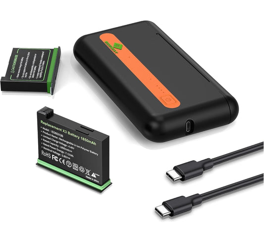 2 Packs 360 X3 Batteries with Charging Compartment, for Insta360 One X3 Battery Charger Box Fast Charge Hub Dual Battery Accessories Charging Station