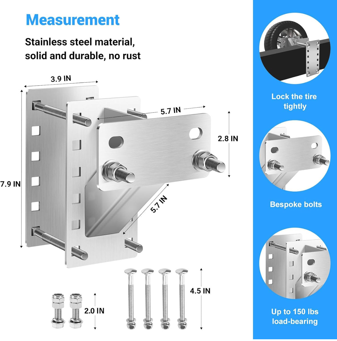 Spare Tire Carrier, Yaheeda Stainless Steel Trailer Tire Mount,Holds up to 150 Lbs Tire Holder Bracket Fit 4 & 5 & 6 Lugs Trailer Wheels on 4", 4.5", 4.75", 5" and 5.5" Bolt Patterns, YAHE1475