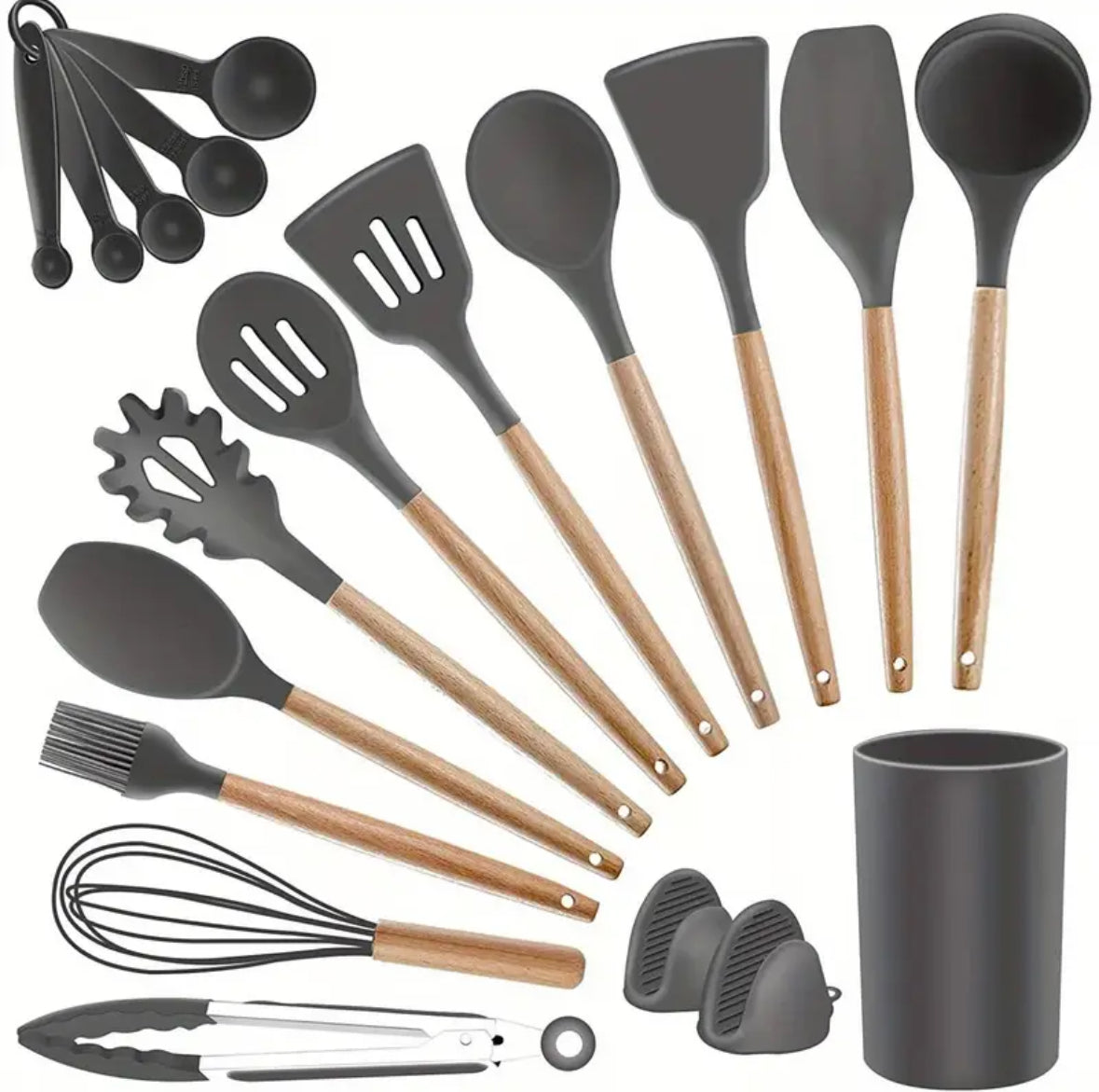 35pcs Silicone Cooking Kitchen Utensil Set, Heat-Resistant Cooking Utensil Scraper Set, with Wooden Handle And Bracket, Non-Stick Cookware Gadget