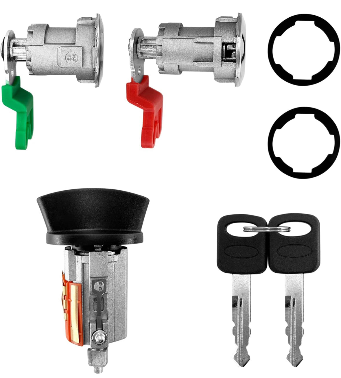 Door Lock Cylinders & Ignition Switch with Keys, Compatible with 97-08 Ford E150/250/350, 97-07 Ranger, 97-03 Explorer, 01-05 Explorer Sport Trac & More, Replace# LC6177, DL5886 X2, 597638 (No chip)