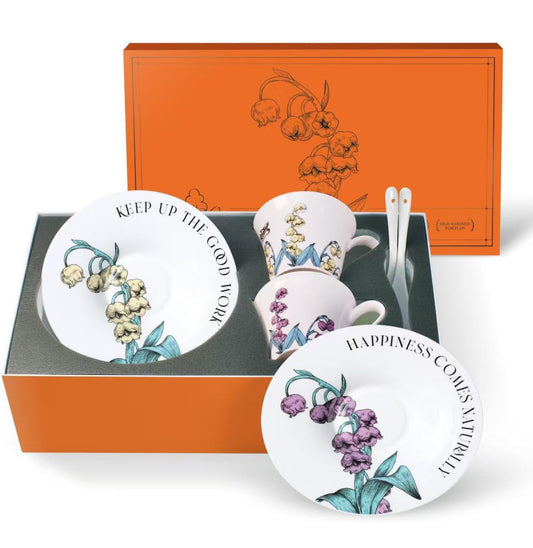 Tea Cup Set With 2 Tea Cups 2 Saucers And 2 Spoon 7 OZ Espresso Coffee Mug Vintage Creativetea Teacup And Saucer Set For Coffee,Tea,Latte, Cappuccino