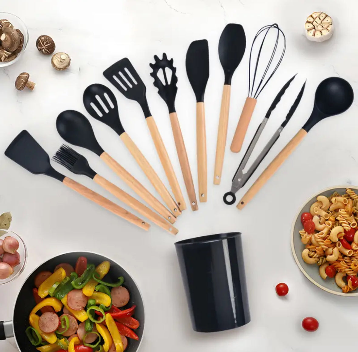 35pcs Silicone Cooking Kitchen Utensil Set, Heat-Resistant Cooking Utensil Scraper Set, with Wooden Handle And Bracket, Non-Stick Cookware Gadget