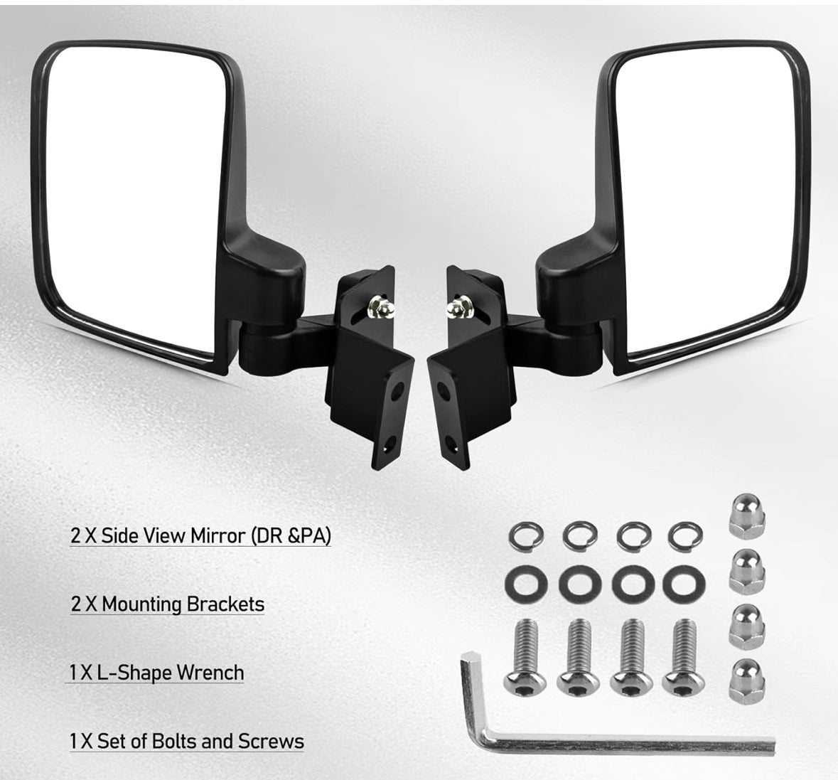 Side View Mirrors Compatible with 2013-2023 Polaris Ranger 500 570 900 - Fits Pro-Fit Cab, Lock N Ride, Factory Cage Frame - NOT FOR ROUND ROLL BARS