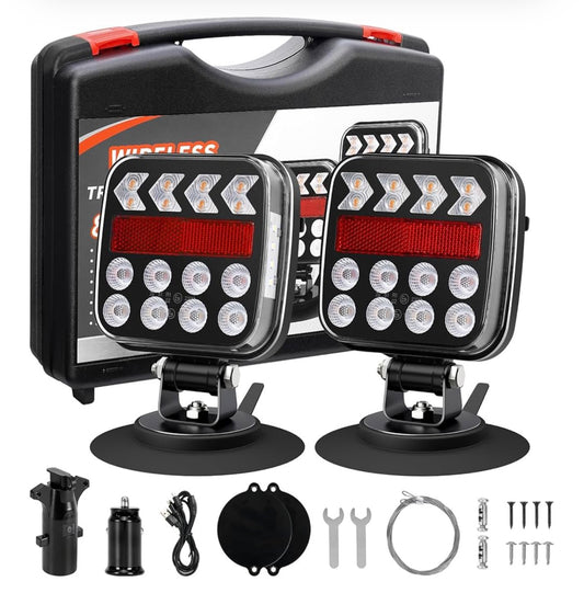 Wireless Trailer Lights, Adjustable Magnetic LED Trailer Lights with Reflectors, Rechargeable Tow Tail Light Kit for Trucks, Boats, RVs, Campers, IP67 Waterproof