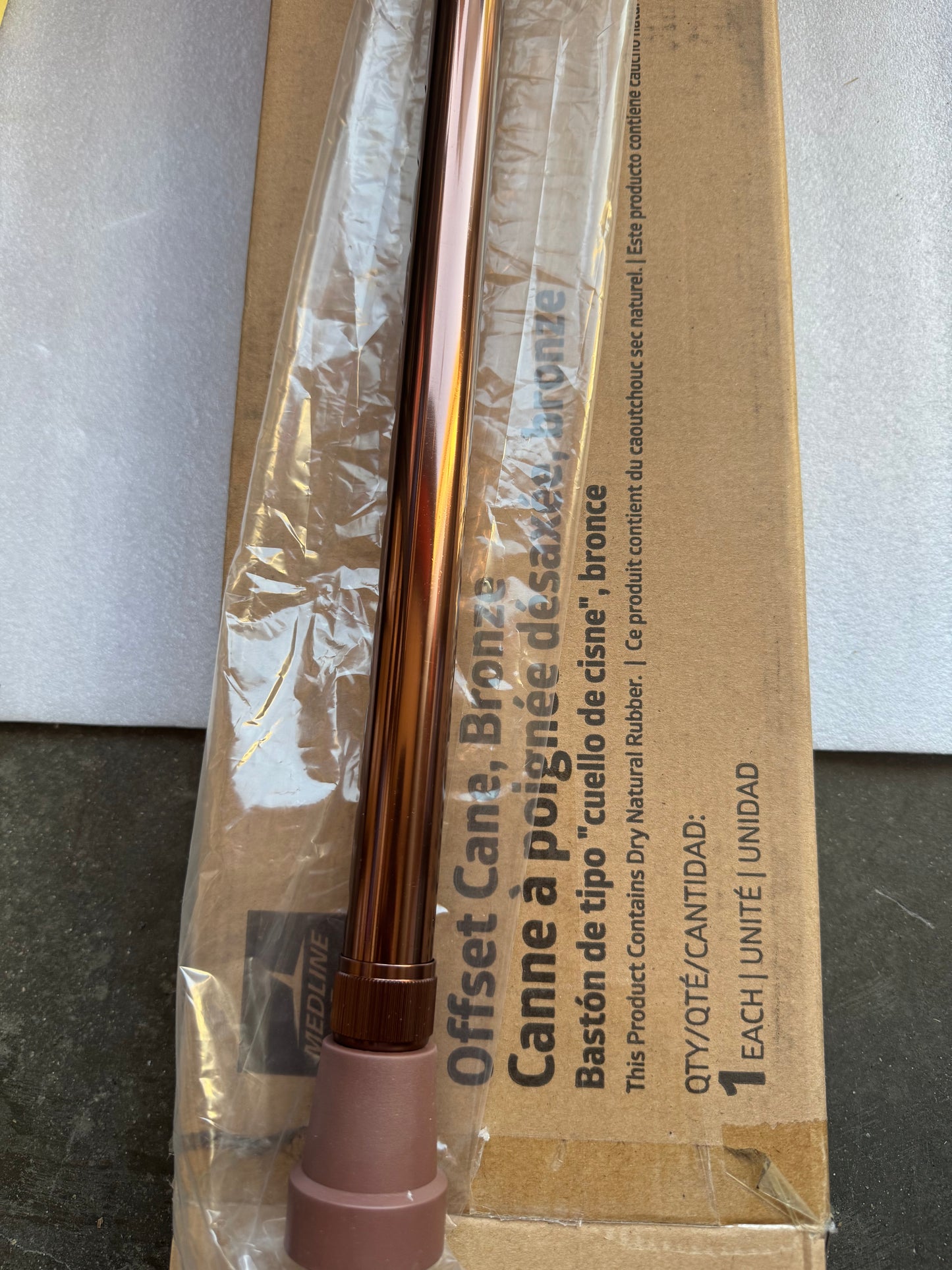 Medline Aluminum-Bronze Offset Walking Cane, Adjusts 29–38” & Supports Up to 300 Lbs.