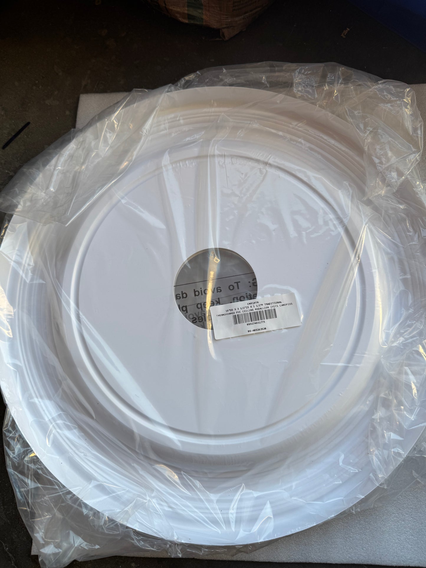 19"OD x 3 1/2"ID x 1 1/2"P Traditional Thermoformed PVC Ceiling Medallion (Fits Canopies up to 11 1/2")
