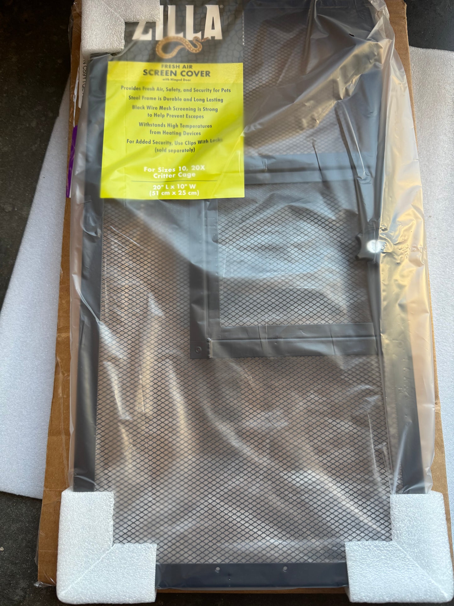 Zilla Pet Reptile Terrarium Fresh Air Screen Cover with Hinged Door 20" x 10"