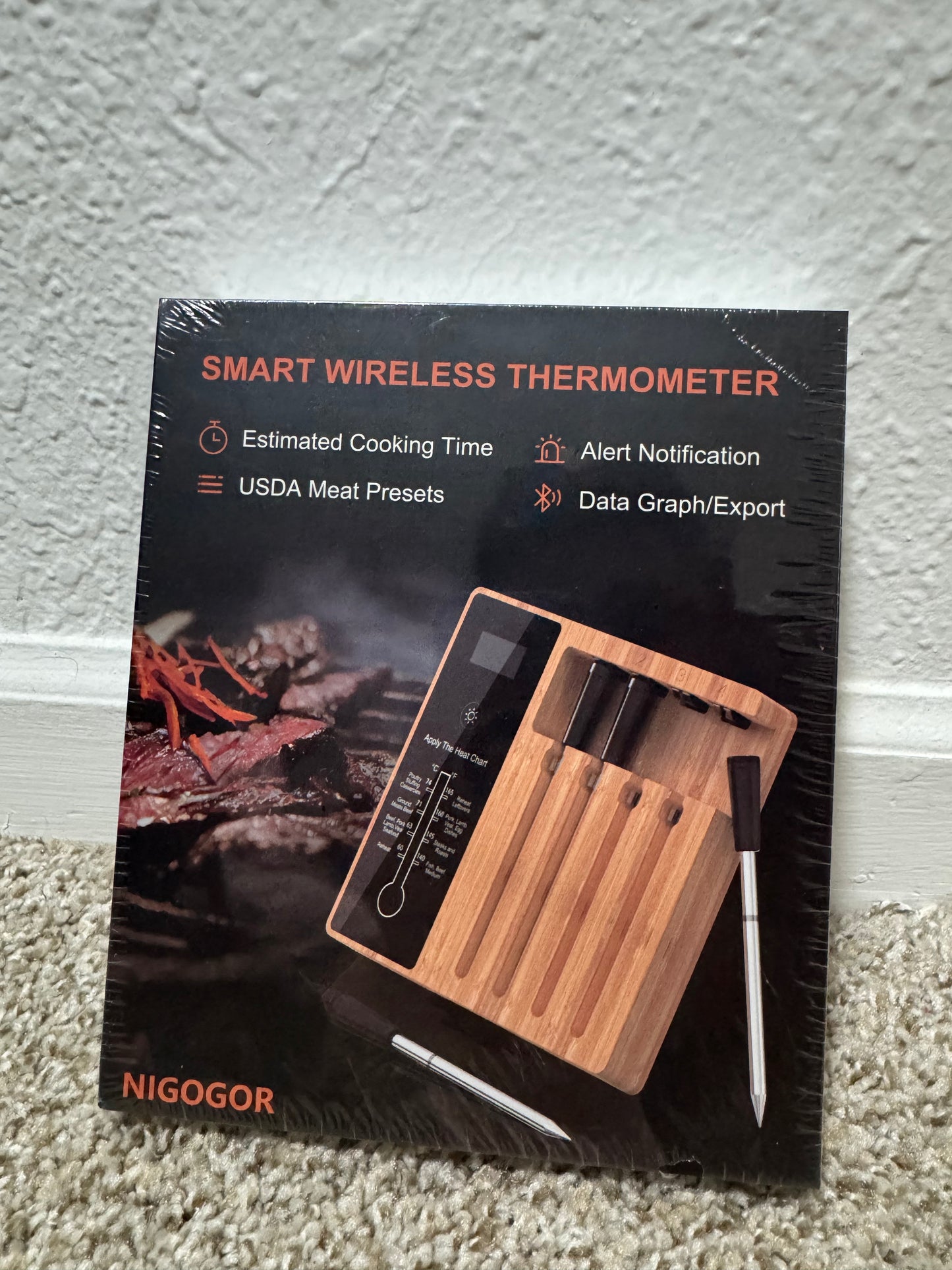 Smart Wireless Meat Thermometer 4 Probes, Bluetooth Food Thermometer, Remote Tracking and Real-Time Readings from Apps, for iOS and Android, for BBQ, Grill, Smoker
